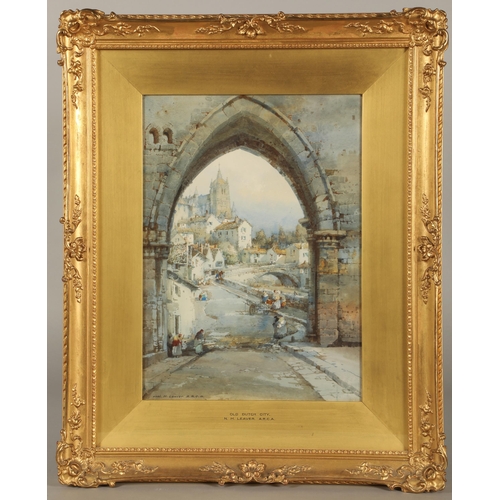 411 - Noel Harry Leaver A.R.C.A. (British 1889-1951)'Old Dutch City'Gilt framed watercolour, signed36cm x ... 