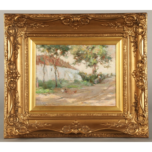 412 - George Taylor(British 1914-1996)ARR'Liberton'Gilt framed oil on board, signed21cm x 28cmLabel Verso... 