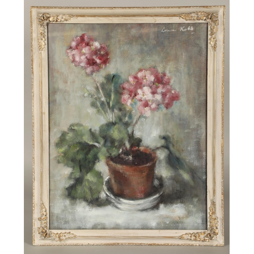 415 - Lena Robb (Scottish 1891-1980)'Still life Primula'Framed oil on canvas laid on board, signed 57cm x ... 