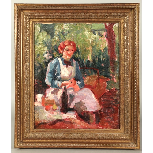 424 - Attributed to John Duncan Fergusson R.B.A. (Scottish 1874-1961)ARR'In a Normandy Garden'Framed oil o... 