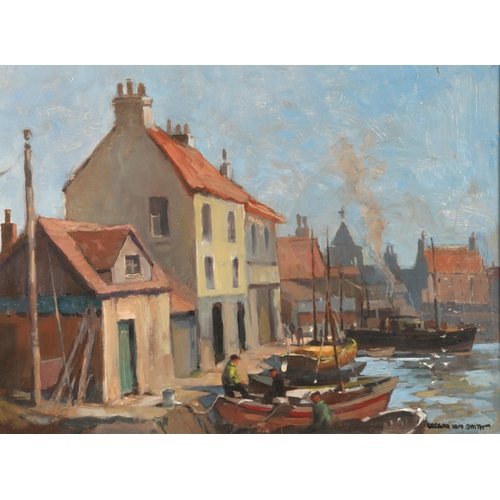 428 - Gregor Ian Smith R.S.W. (Scottish 1907-1985)Summer Glen Fruin, East Neuk HarbourTwo framed oils on b... 