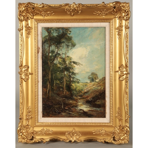 432 - Sir James Lawton Wingate (British 1846-1924)'A Woodman's Fire by a  Stream'Gilt framed oil on board3... 