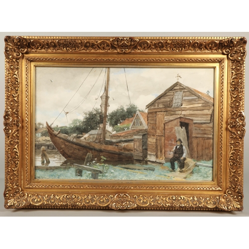 354 - Willem Bastiaan Tholen (Dutch Impressionist 1899-1931)Moored fishing boatGilt framed watercoloursign... 