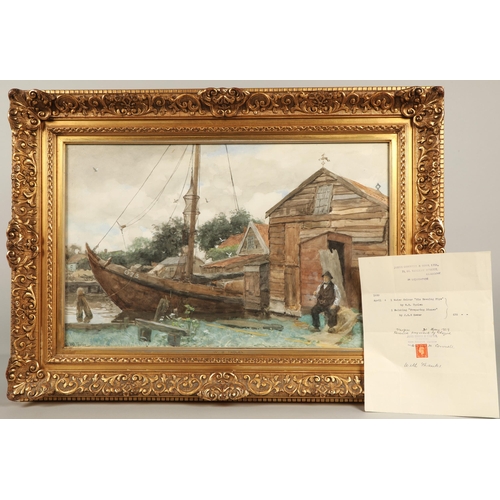 354 - Willem Bastiaan Tholen (Dutch Impressionist 1899-1931)Moored fishing boatGilt framed watercoloursign... 