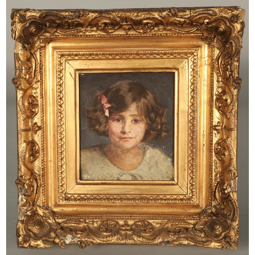 441 - 19th Century British School'The Red Ribbon'Gilt framed oil on canvasold Bourlet and sons label verso... 