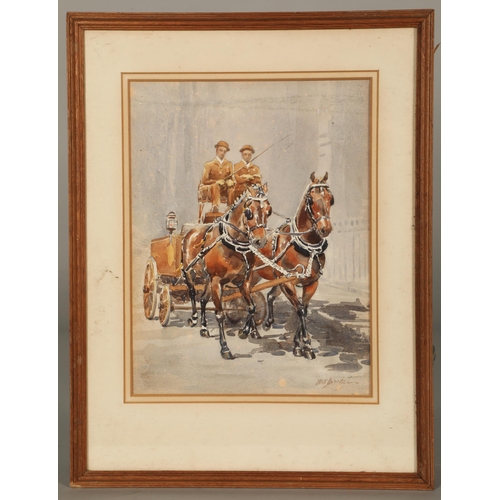 442 - Nancy A Brackett Scottish circa 1912-1984)'Two Horse Team'framed watercolour' signed29cm x 22cm ARR... 