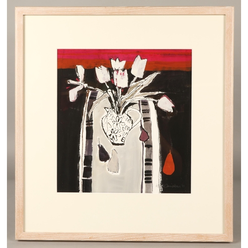 473 - Hazel Campbell (Scottish Born 1947)Framed mixed media, signed and dated 17Tulips With Grey Mat32cm x... 