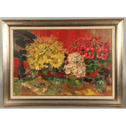 359 - John McCutcheon (Scottish 1910-1995)Red and Gold, still lifeframed oil on canvassigned50cm x 74cm AR... 