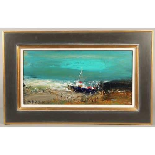 480 - Nael Hanna (Scottish / Iraqi born 1959) Blue Boat, WesthavenFramed oil in canvas29cm x 59cm ARR... 