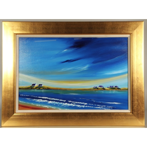 504 - Giovanni(John) Spinelli (Scottish 20th Century)Balliphetrish BayFramed oil on canvassigned58cm x 70 ... 