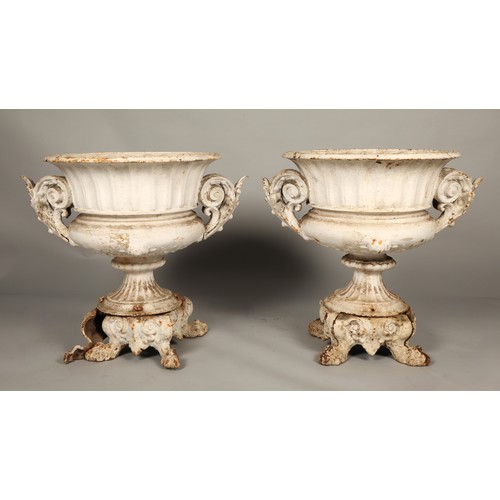 541 - Pair of 19th century cast garden urns with acanthus leaf handles, 60cm high, 50cm diameter