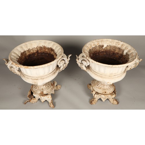 541 - Pair of 19th century cast garden urns with acanthus leaf handles, 60cm high, 50cm diameter