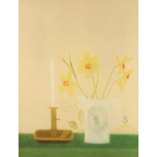 521 - Craigie Aitchison CBE RA RSA(Scottish1926-2009)ARR,'Daffodil and Candlestick', framed screen print, ... 