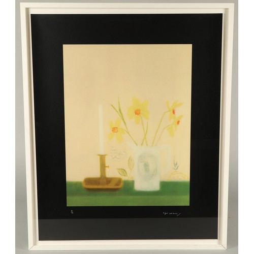 521 - Craigie Aitchison CBE RA RSA(Scottish1926-2009)ARR,'Daffodil and Candlestick', framed screen print, ... 