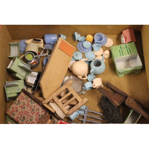 292 - Box containing antique dolls house furniture and accessories.