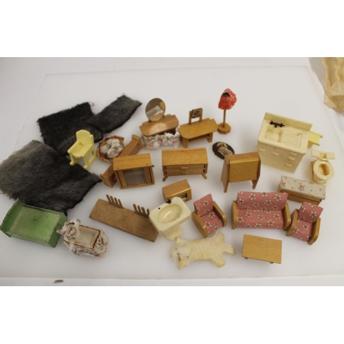 292 - Box containing antique dolls house furniture and accessories.