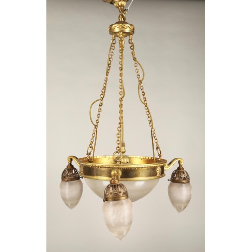 539 - 19th Century light fitting, with central glass dome with three branches, 60cm diameter, 26cm high.