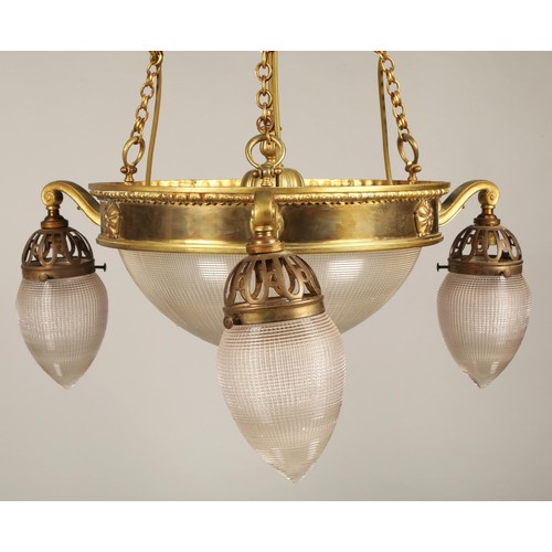 539 - 19th Century light fitting, with central glass dome with three branches, 60cm diameter, 26cm high.