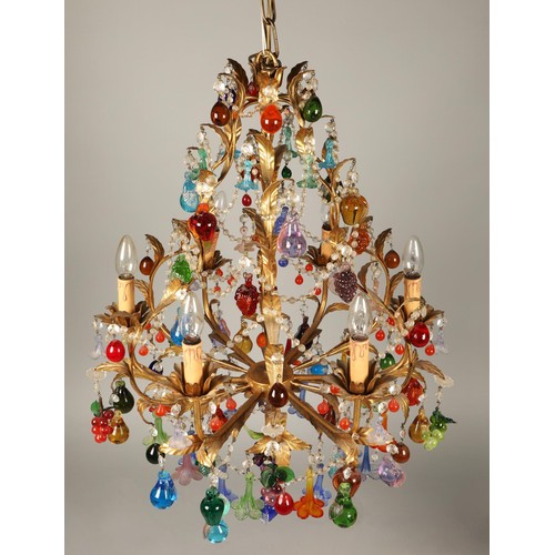 540 - Italian Venetian gilt metal chandelier with Murano glass fruits, the twelve branches are adorned wit... 