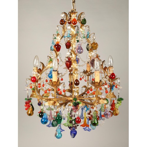 540 - Italian Venetian gilt metal chandelier with Murano glass fruits, the twelve branches are adorned wit... 