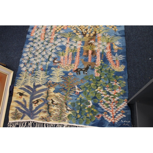 204 - Mid 20th century Egyptian style woven tapestry, showing scenes of stylised animals and birds amongst... 