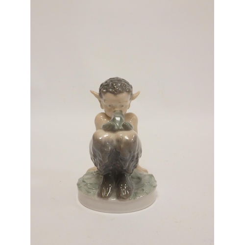 159 - Royal Copenhagen figure of a young fawn, leaning back supported by his arms, a frog upon his knees, ... 