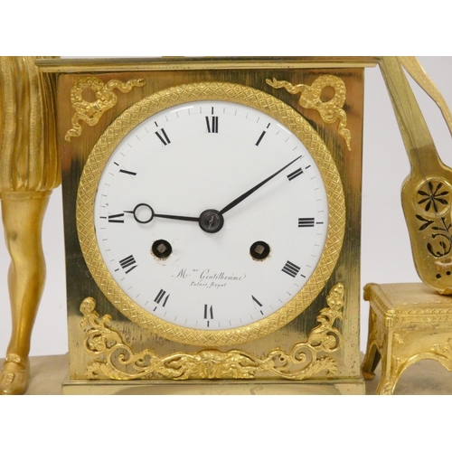 137 - A fine 19th century French Empire ormolu figural mantel clock by Gentilhomme, Paris C1810. The gilt ... 