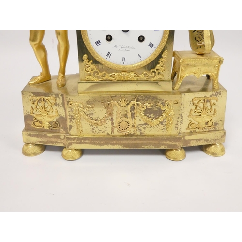 137 - A fine 19th century French Empire ormolu figural mantel clock by Gentilhomme, Paris C1810. The gilt ... 