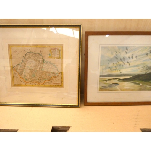 48 - Map of Haddingtonshire and a Peter Scott print.