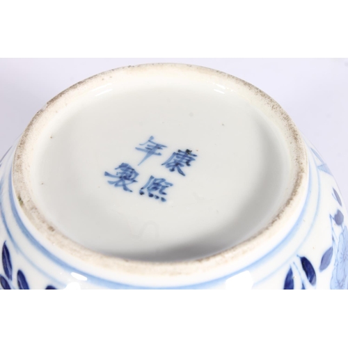 59 - Chinese Republic period blue and white jar in under glaze blue with bird and foliage decoration, mis... 