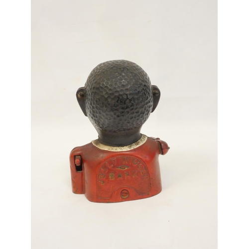 276 - 1930s painted cast iron blackamoor money box. Height 17cm.