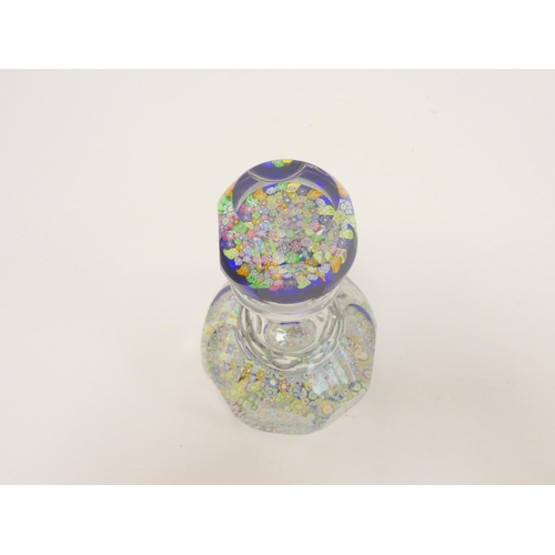 286 - Perthshire Glass millefiori inkwell and stopper with polychrome canes and faceted stopper and body. ... 