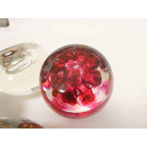 288 - Four Selkirk Glass paperweights, Lovebirds, Red Mirage, limited edition Scylla 220/400 and Space Poo... 