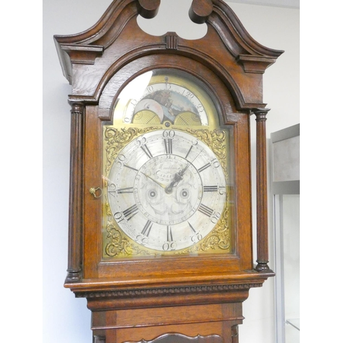 133 - Late 18th century thirty hour longcase clock, the silvered dial signed ''Monkhouse Carlisle'', havin... 