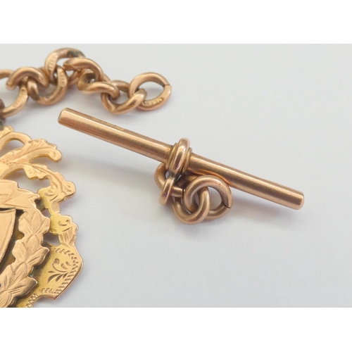 48 - 9ct gold watch fob on partial gold chain and a 9ct gold T bar. 12g 