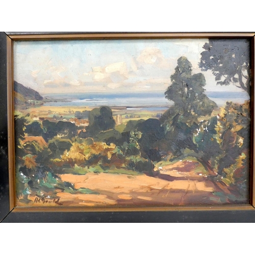 329 - Alexander Carruthers Gould (1870 - 1948)Near Porlock, landscapeOil on boardSigned & inscribed to... 