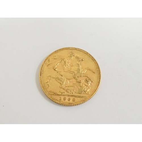 61 - United Kingdom. Edward VII 1908 22ct gold full sovereign.