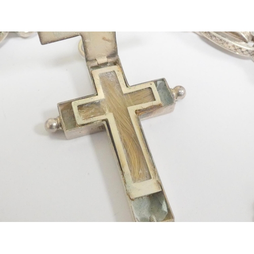 68 - Late Victorian silver mourning pendant of cross form and a sterling silver albert watch chain. 46g g... 