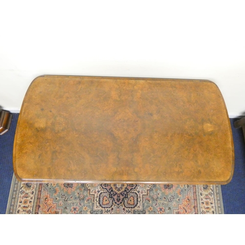 437 - 19th century Victorian burr walnut and rosewood side table, the walnut veneered top raised on pierce... 