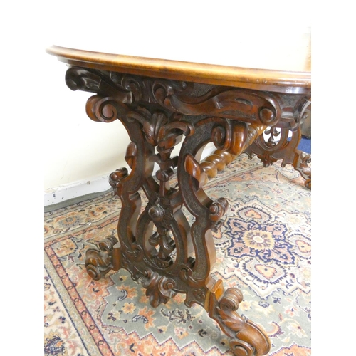 437 - 19th century Victorian burr walnut and rosewood side table, the walnut veneered top raised on pierce... 