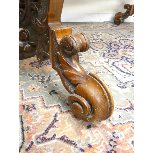 437 - 19th century Victorian burr walnut and rosewood side table, the walnut veneered top raised on pierce... 