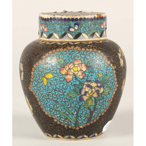 16 - Ceramic Cloisonne lidded preserve jar with inner lid, 11cm h character mark inside outer lid, a Chin... 