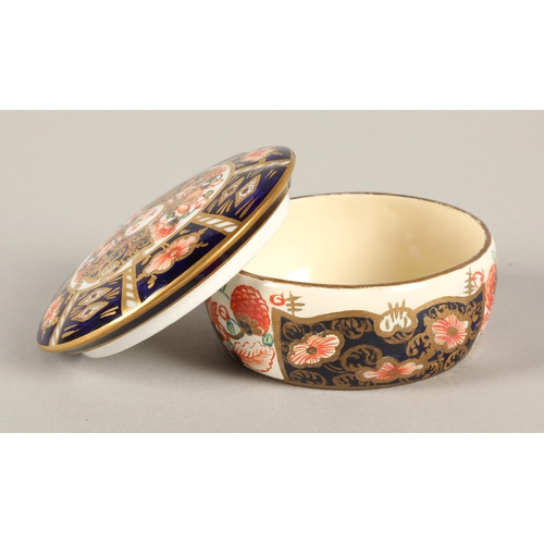 18 - Royal Crown Derby Imari pattern miniature tea cup, saucer and side plate, basket, and lidded pot