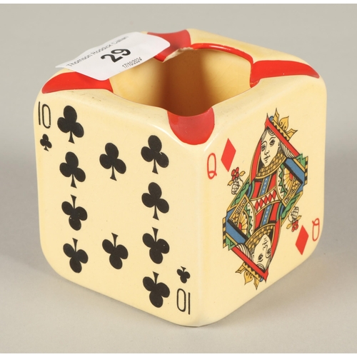 29 - Carlton Ware cube ashtray in the form of four playing cards. 7cm