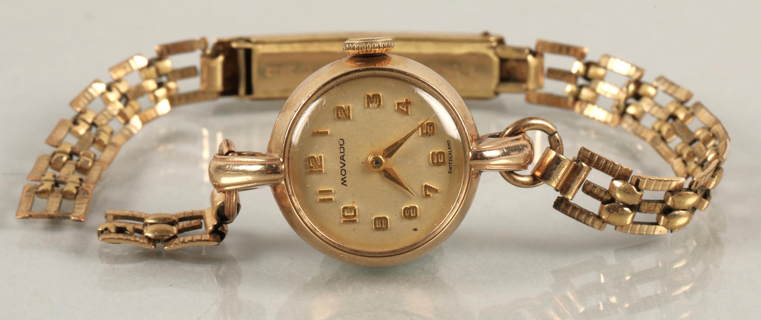 9ct gold Movado ladies wristwatch on damaged rolled gold strap