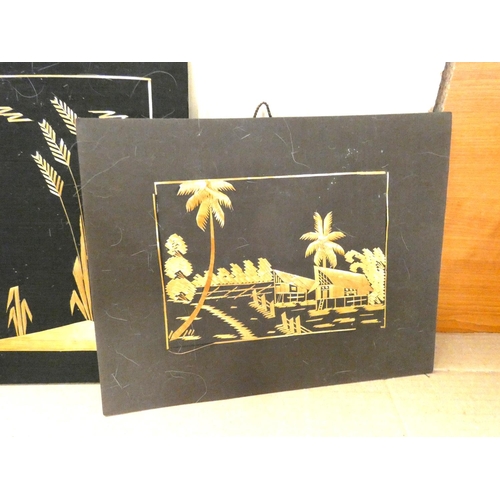 65 - Three vintage Chinese bamboo pictures.