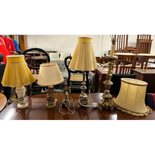 635 - Five assorted gilt and baroque style table lamps