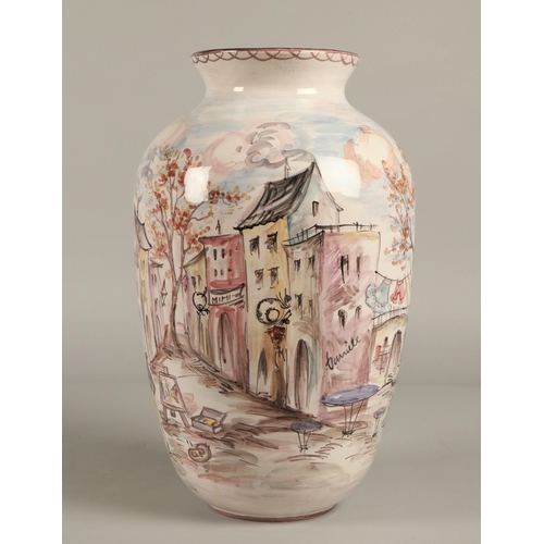 48 - Ulmer Keramik XL West German mid-century handpainted pottery vase depicting Paris, 40cm high