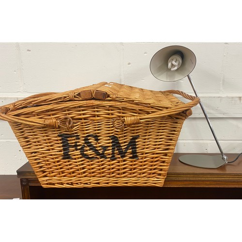 665 - Fortnum & Mason wicker hamper with desk lamp