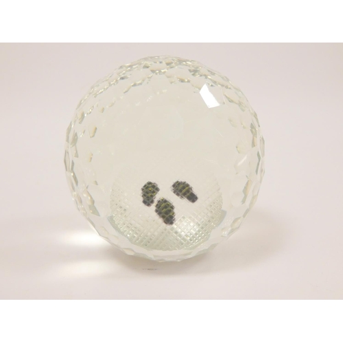 293 - Pertshire Glass, limited edition faceted honeycomb paperweight, having three bees to the center beco... 